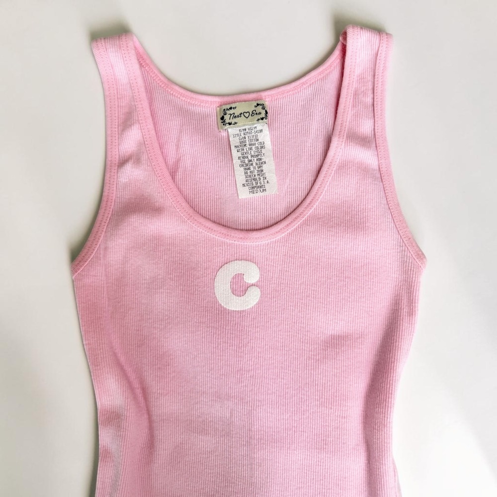 Vintage Next Era Y2K Womens C Initial Ribbed Tank Top Pink Medium - Picture 3 of 3